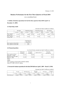 Business Performance for the First Three Quarters of Fiscal 2010