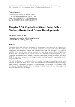 Chapter 1.16: Crystalline Silicon Solar Cells &ndash; State-of-the
