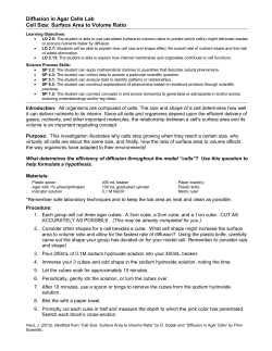 Diffusion in Agar Cells Lab Cell Size: Surface Area to Volume Ratio