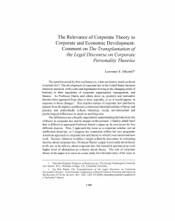 the Legal Discourse on Corporate Personality Theories