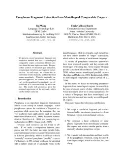 Paraphrase Fragment Extraction from Monolingual