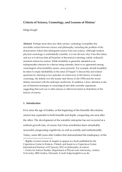 Criteria of Science, Cosmology, and Lessons of History