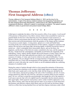 Thomas Jefferson: First Inaugural Address (1801) - apush-xl