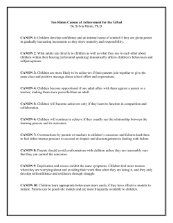 Ten Rimm Canons of Achievement for the Gifted By Sylvia Rimm, Ph