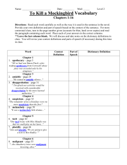 To Kill a Mockingbird Vocabulary Chapters 1-16