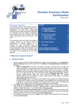 ACAPS Disaster Summary Sheets