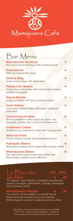 Bar Menu - Mamajuana Cafe