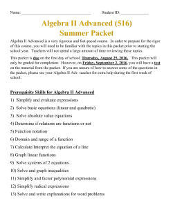 Prerequisite Skills for Algebra II Advanced 1) Simplify and evaluate