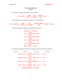 Chemistry 101 ANSWER KEY 1 REVIEW QUESTIONS Chapter 3 1