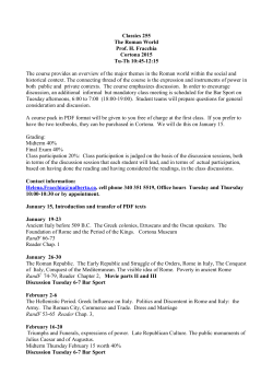 Classics 255 The Roman World Prof. H. Fracchia Cortona 2015 Tu