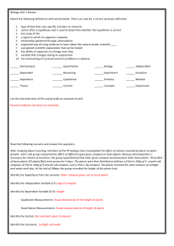 Biology Unit 1 Review Match the following definitions with words