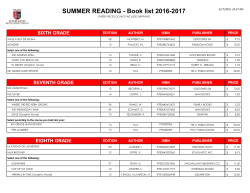 SUMMER READING - Book list 2016-2017