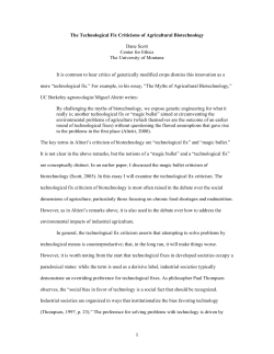 The Technological Fix Critique of Agricultural Biotechnology