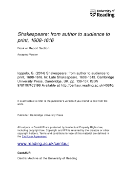 Shakespeare: from author to audience to print, 1608-1616