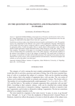 on THe QUesTion oF TRansiTiVe anD inTRansiTiVe VeRBs in