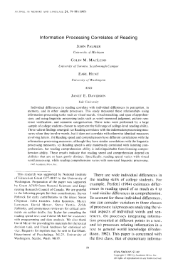 Information Processing Correlates of Reading