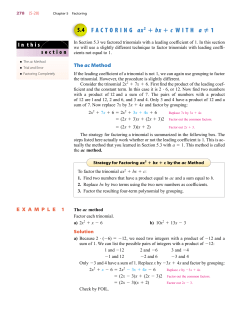 FACTORING ax2 bx c WITH a 1