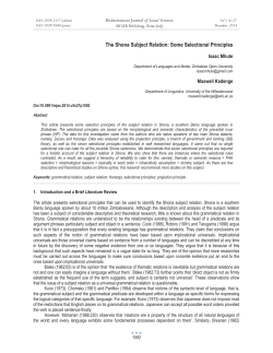 The Shona Subject Relation: Some Selectional Principles