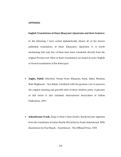 APPENDIX. English Translations of Omar Khayyam`s Quatrains and