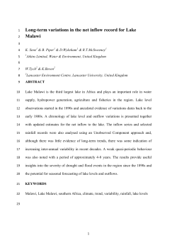 Long-term variations in the net inflow record for Lake Malawi