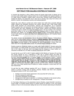 DDT POLICY FOR MALARIA CONTROL IN TANZANI AA