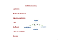 Unit 1.1 Vocabulary Expression Numerical Expression Algebraic