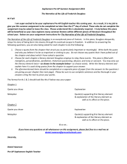 Sophomore Pre-AP Summer Assignment 2015 The Narrative of the