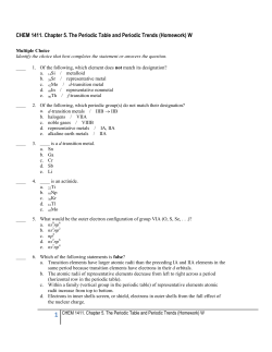 CHEM 1411. Chapter 5. The Periodic Table and Periodic Trends