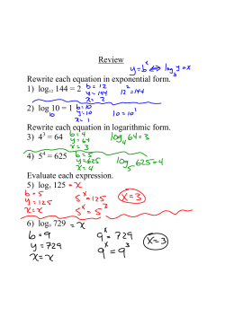 Review Rewrite each equation in exponential form. 1) log 12 144