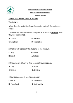 TOPIC: The Life and Times of the Ant Vocabulary