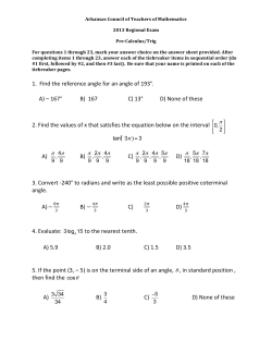 1. Find the reference angle for an angle of 193&deg;. A) &ndash; 167&deg;