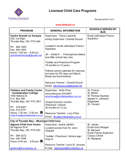 Licensed Child Care Programs and Resource Centres