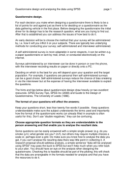 Questionnaire design and analysing the data using SPSS page 1