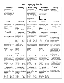 Math Homework Calendar