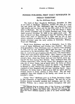 pioneer publisher, first daily newspaper in indian territory