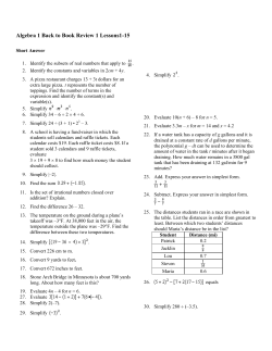 Algebra 1 Back to Book Review 1 Lessons1-15 - Milan C