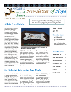 Newsletter of Hope - Natalie`s Second Chance