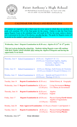 CALENDAR FOR FINALS AND REGENTS 2016 LEGAL