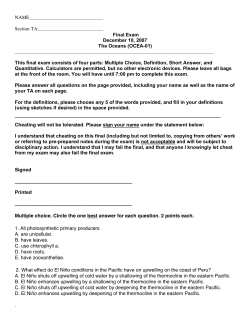 NAME Section TA: . Final Exam December 10, 2007 The Oceans