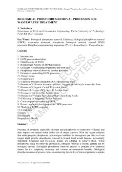 Biological Phosphorus Removal Processes for Wastewater