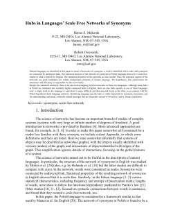 Hubs in Languages` Scale Free Networks of Synonyms 1. Introduction