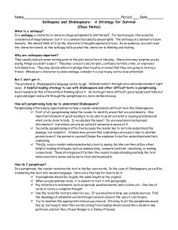 Soliloquies and Shakespeare: A Strategy for Survival