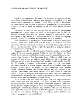 LANGUAGE AS AN ELEMENT OF IDENTITY People are