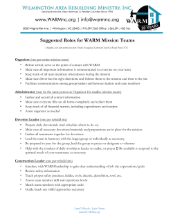 Suggested Roles for WARM Mission Teams