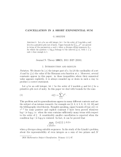 CANCELLATION IN A SHORT EXPONENTIAL SUM Journal N