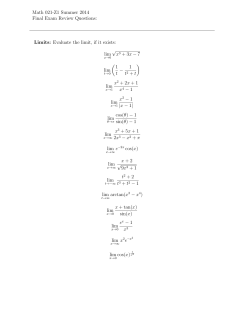 Math 021-Z1 Summer 2014 Final Exam Review Questions: Limits