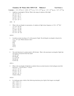 Chemistry 1B Winter 2016 MWF 9:30 Midterm 1 Test Form A