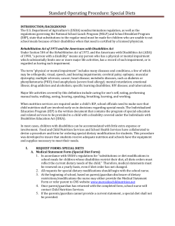 Standard Operating Procedure: Special Diets