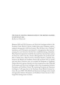 The Fear of Colonial Miscegenation in the British Colonies of
