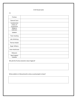 Ch 04 Study Guide 4.1 Puritans General Court Fundamental Orders